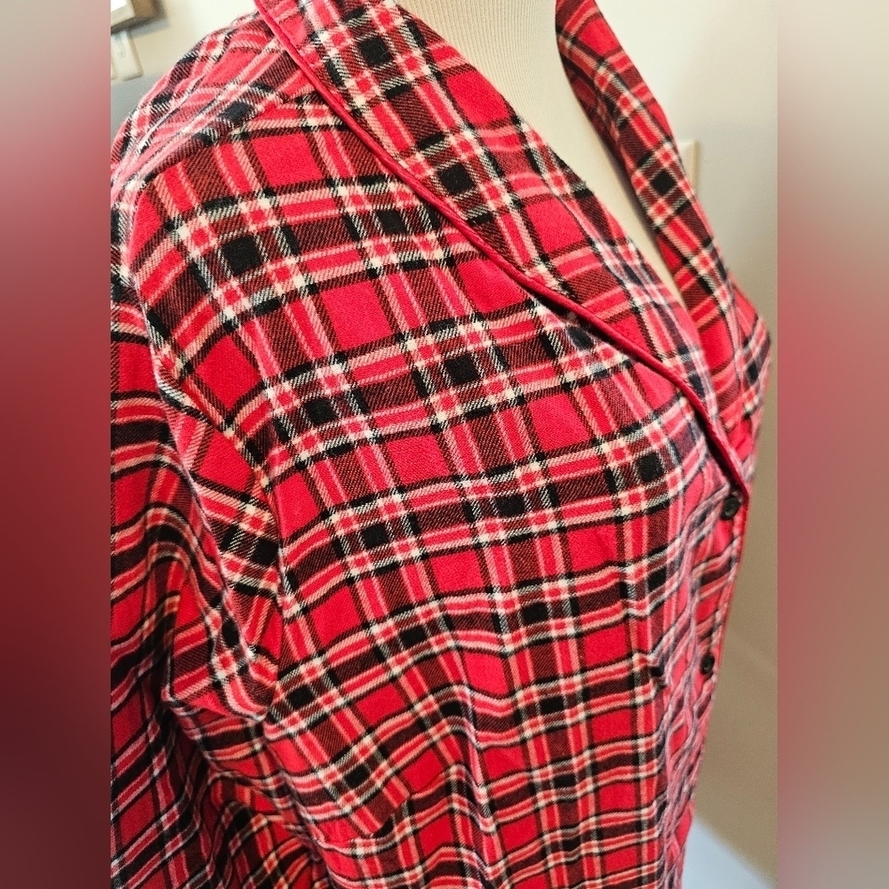 Jockey Women's Size 1X Soft Flannel Red Black White Plaid Nightshirt New w/ Tag - Picture 4 of 8
